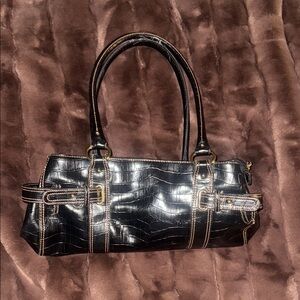 Black Croc-Embossed Handbag